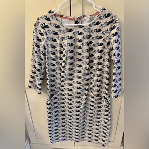 Boden Navy and Cream Patterned Midi Dress